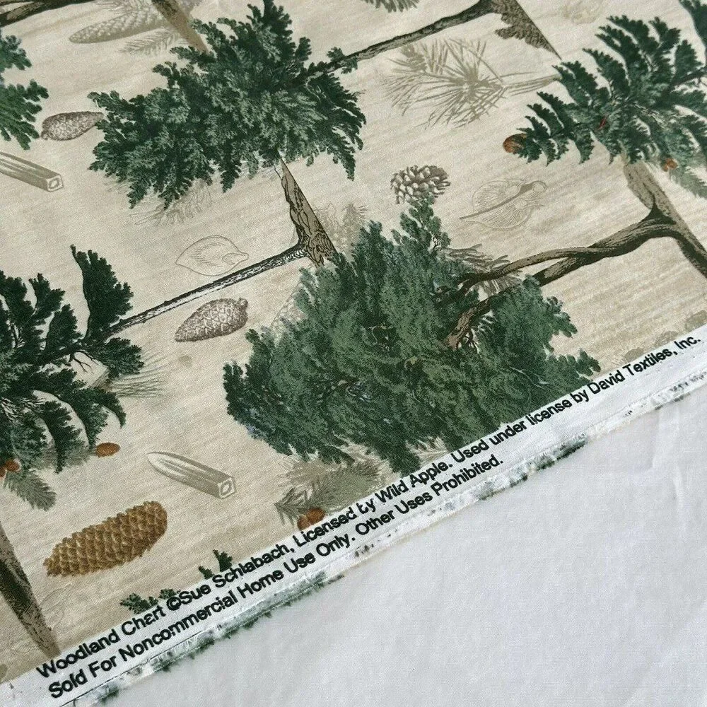 Pinecones Woodland Trees Fabric Branch Allover Beige David Textiles BTY